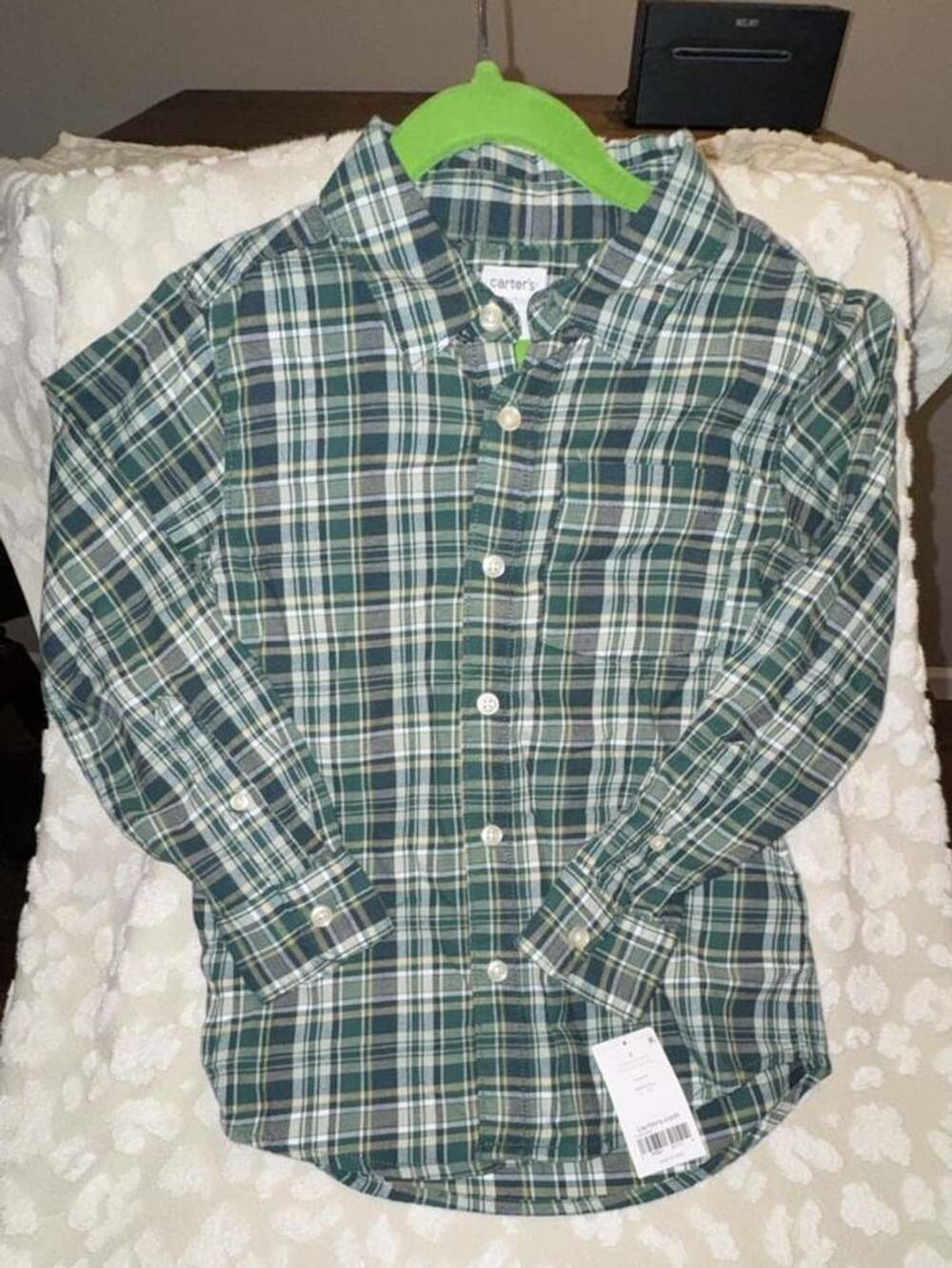 Carter's Boys Green Plaid Long Sleeve Button-Down Playwear Shirt Size 6